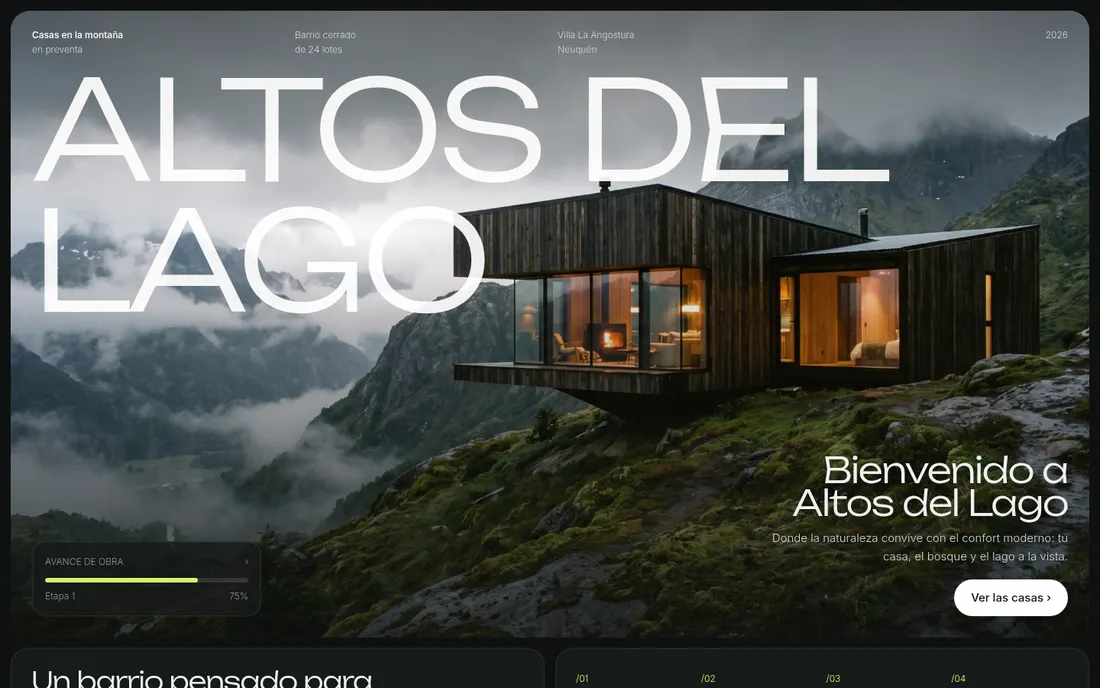 Estilo Premium oscuro: Altos del Lago · casas en la montaña