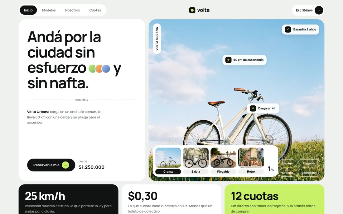 Estilo Producto héroe: Volta · bicis eléctricas