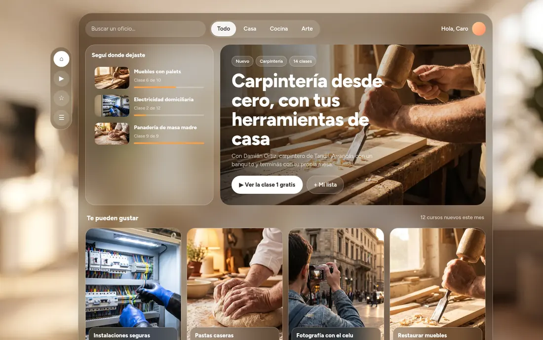 Estilo Vidrio app: Taller Abierto · cursos online